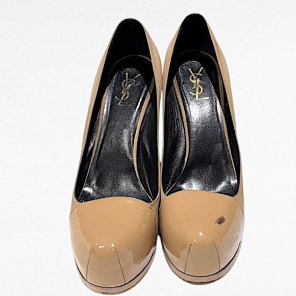 Yves Saint Laurent Patent Leather and Suede Tribtoo Pumps Nude/Camel Size EU 42 - Picture 3 of 14